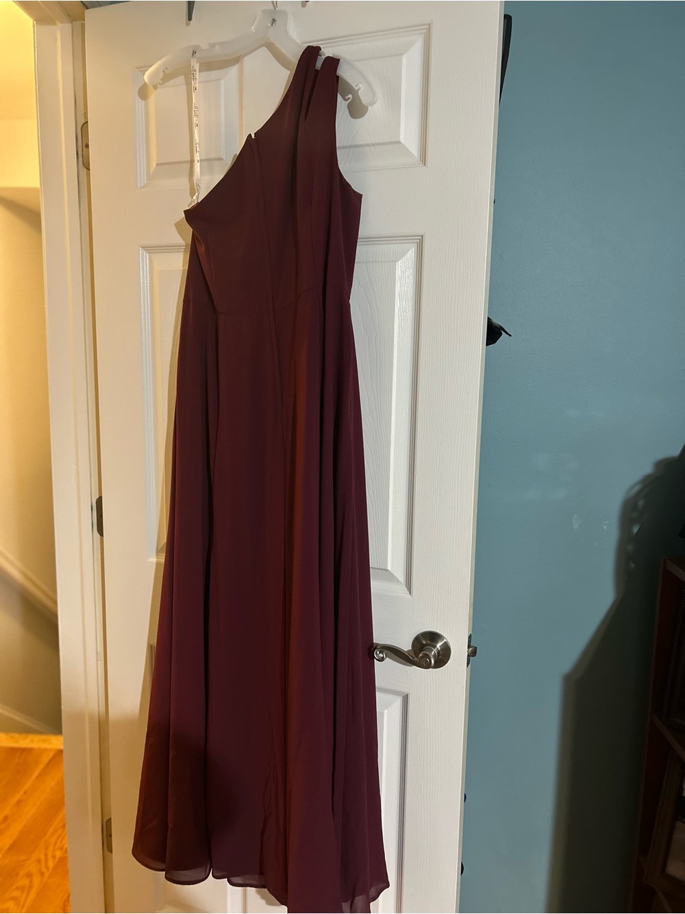 David’s Bridal One-Shoulder Burgundy Formal Dress